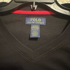 Polo Ralph Lauren Black Thermal Long Sleeve Shirt with Red Logo